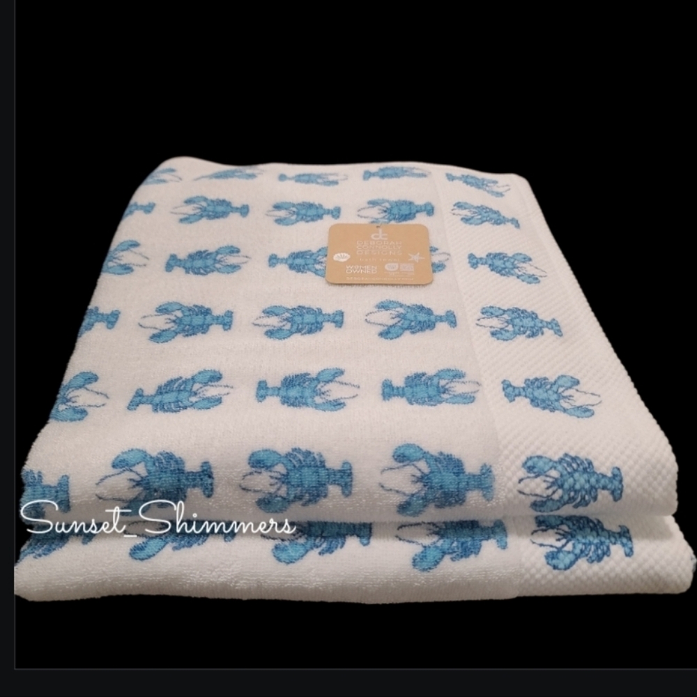 6pc Coastal Blue Lobster Bath Hand Tip/Washcloth Towel Set Deborah Connolly New - Picture 5 of 8
